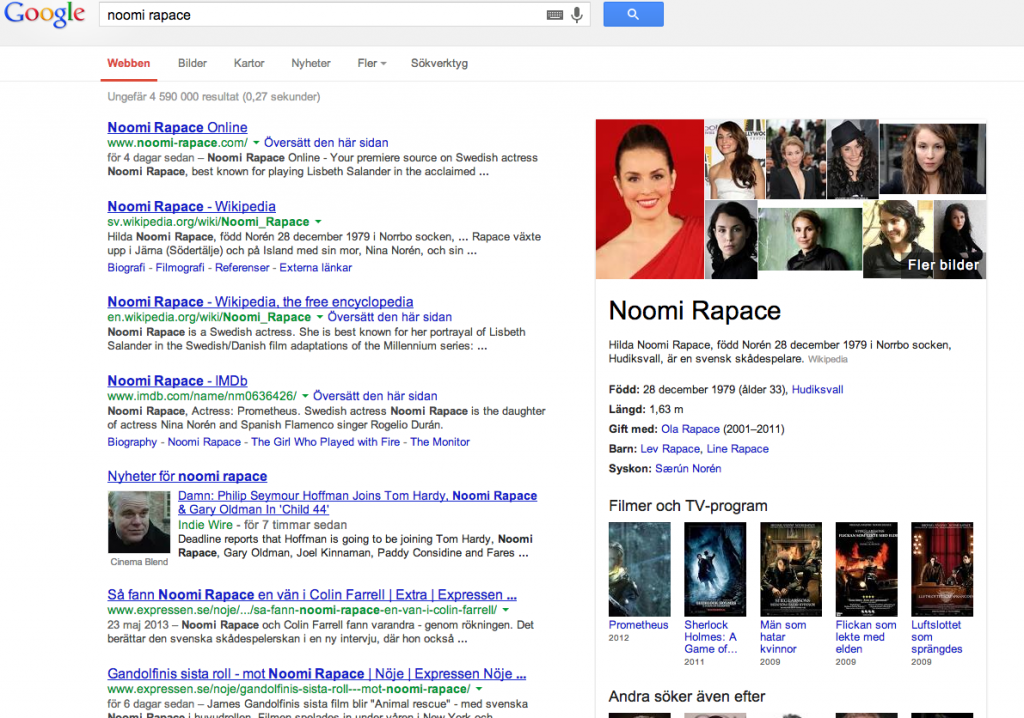 En googlesökning på Noomi Rapace